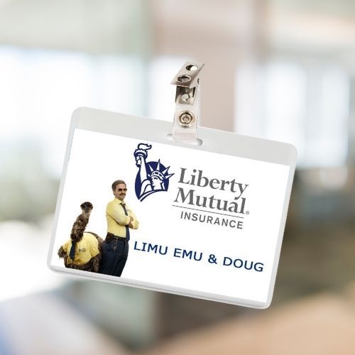 Insurance Liberty Mutual Limu Emu &amp; Doug ID Badge Card Cosplay / Halloween Costume