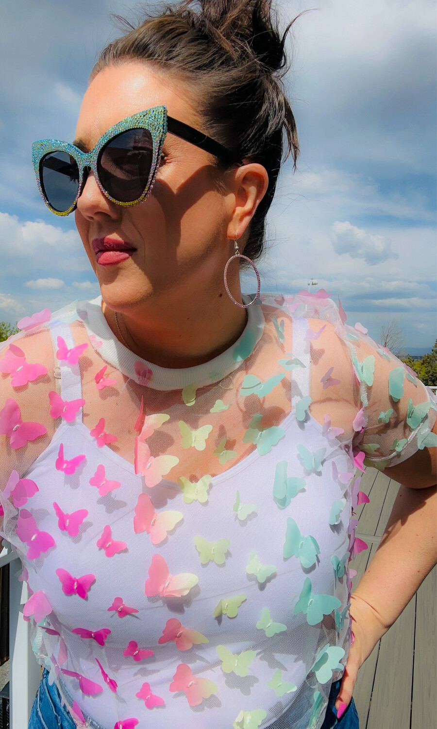3D Butterfly Multi Color Sheer Top