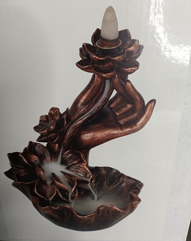 Bronze Effect Hand &amp; Lotus Flower