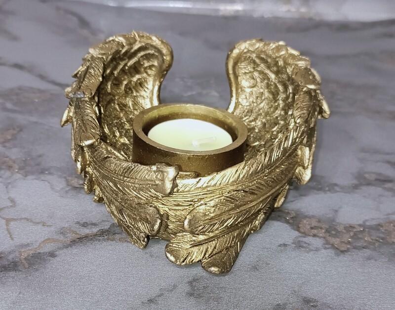 Antique Gold Angel Wing Tealight Holder