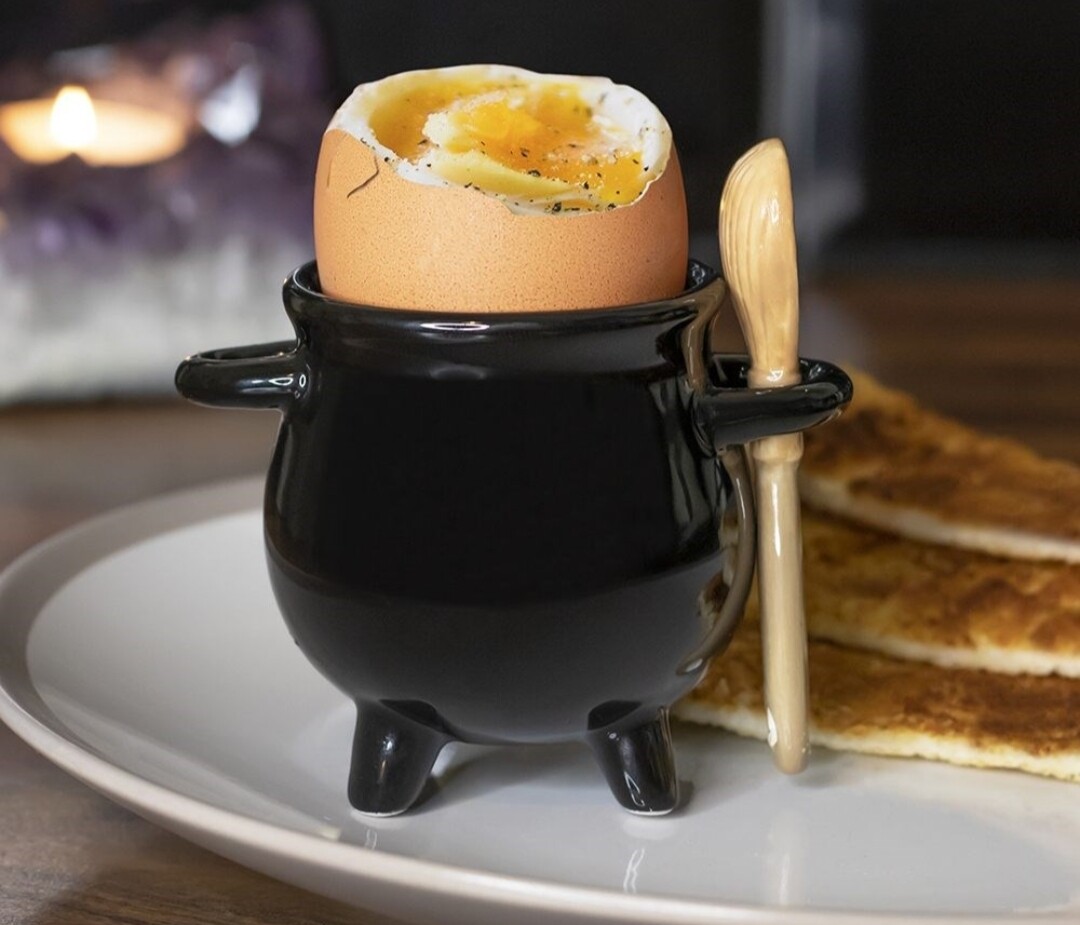 Cauldron Egg Cup with Broom Spoon