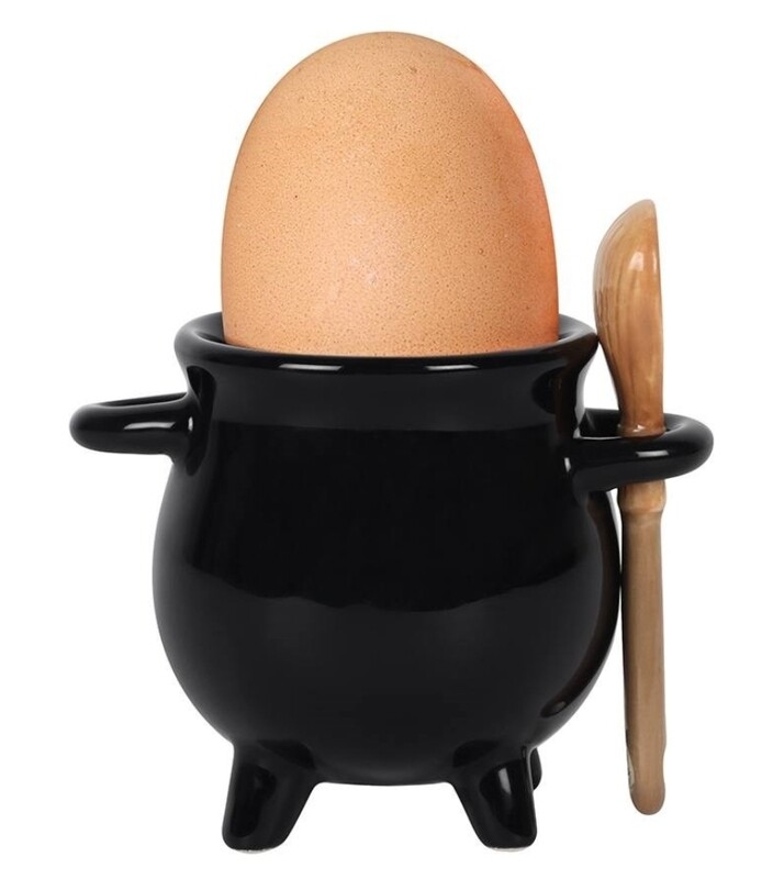 Cauldron Egg Cup with Broom Spoon