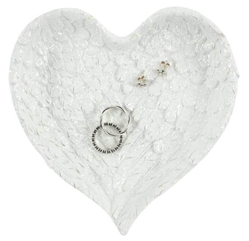 Glitter Heart Shaped Angel Wing Trinket Dish