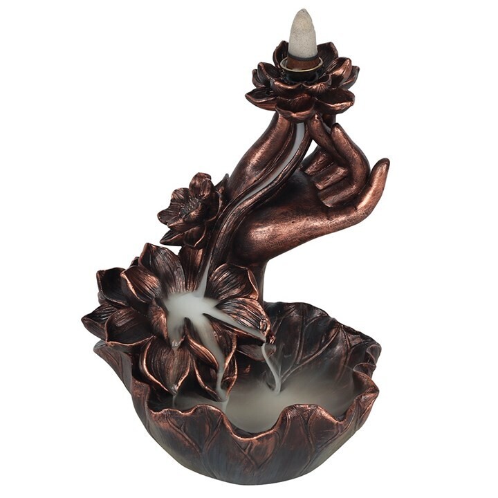 Bronze Effect Hand &amp; Lotus Flower