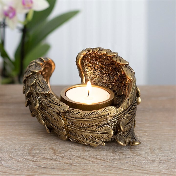 Antique Gold Angel Wing Tealight Holder