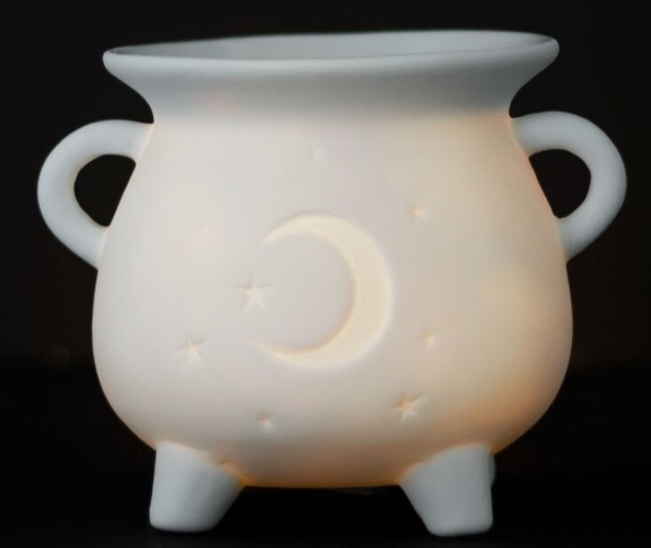 White Mystical Moon Cauldron Oil Burner