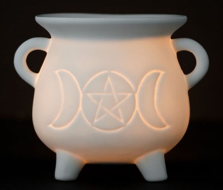 White Triple Moon Cauldron Oil Burner