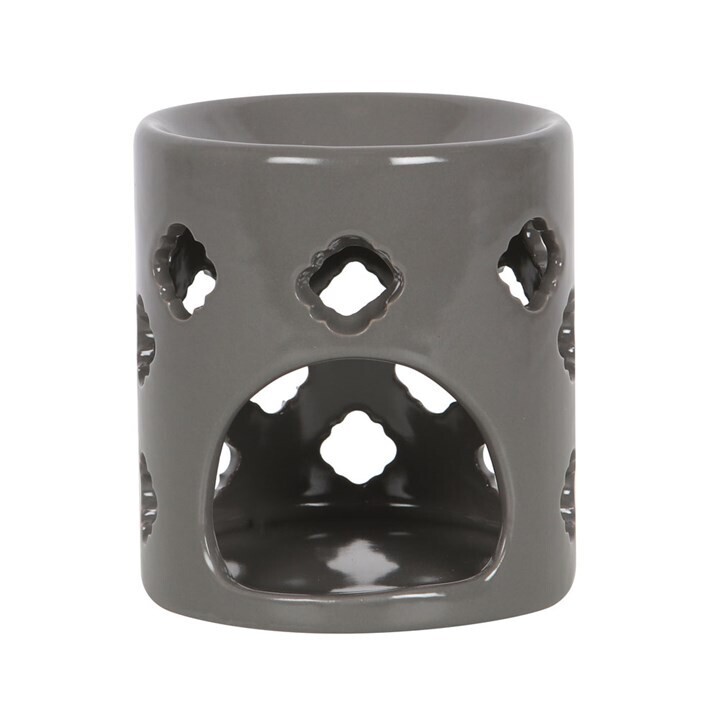 Grey Oil / Wax / Oil Burner With Lattice Cut-Out