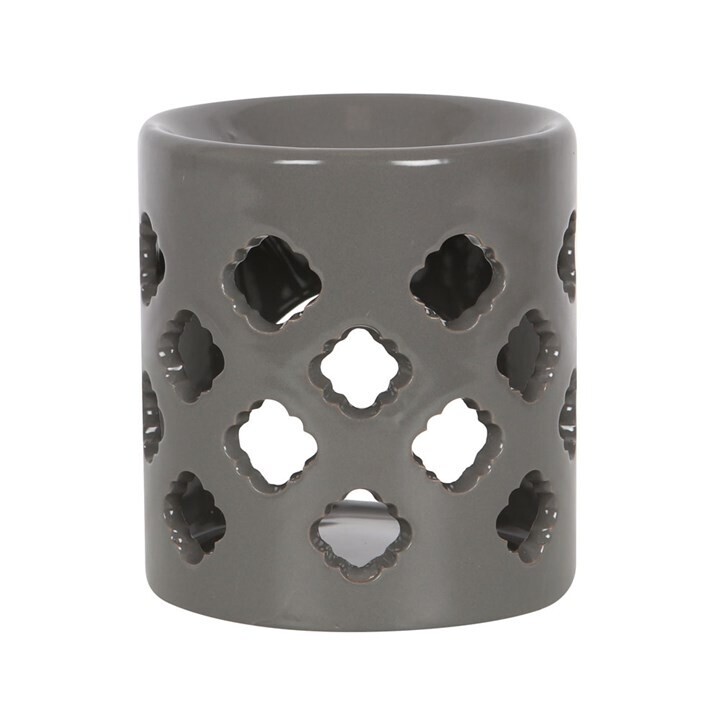 Grey Oil / Wax / Oil Burner With Lattice Cut-Out