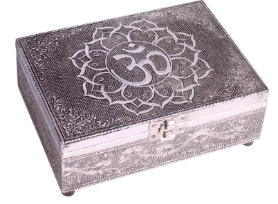Om Symbol Wooden Embossed Storage Box