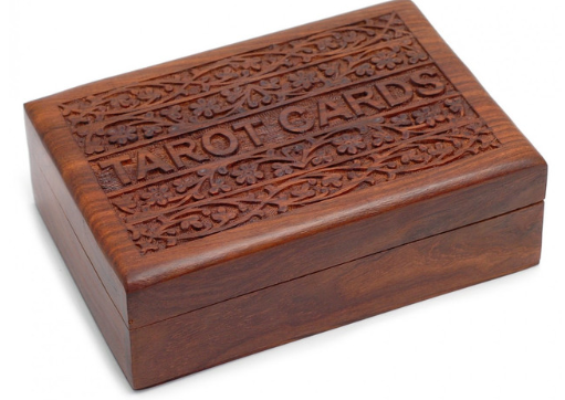 Hand-Carved Wooden Sheesham Tarot Card Box.