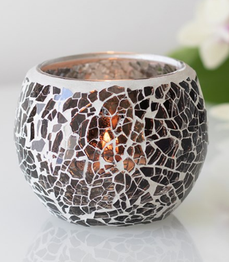 Small Gunmetal Grey Crackle Candle Holder