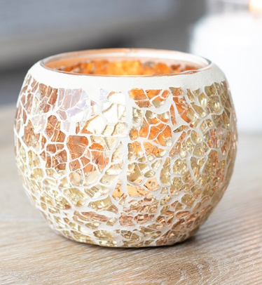 Small Gold Crackle Glass Candle Holder
