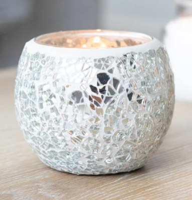 Small Silver Crackle Candle Holder