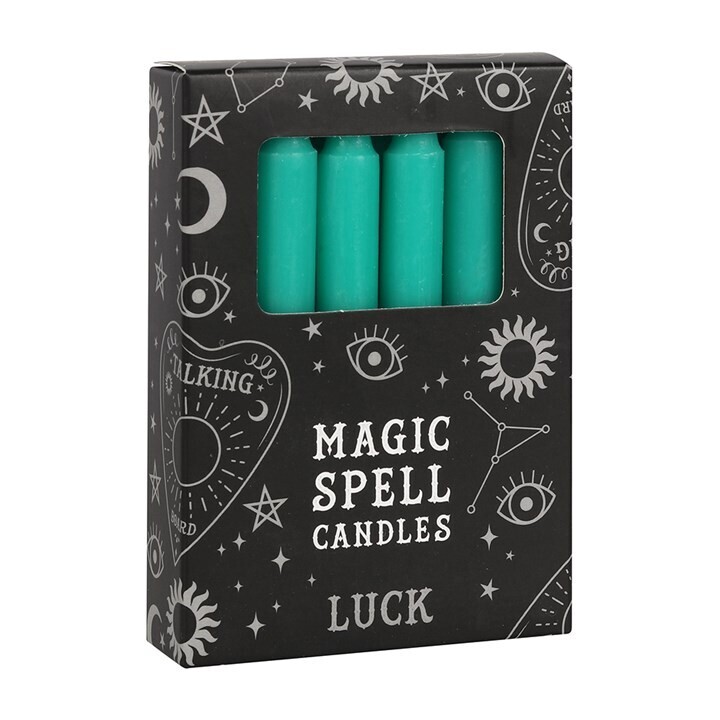 Pack of 12 Green &#39;Luck&#39; Spell Candles