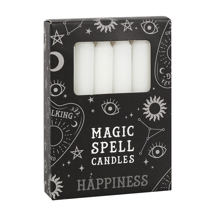 Pack of 12 White &#39;Happiness&#39; Spell Candles