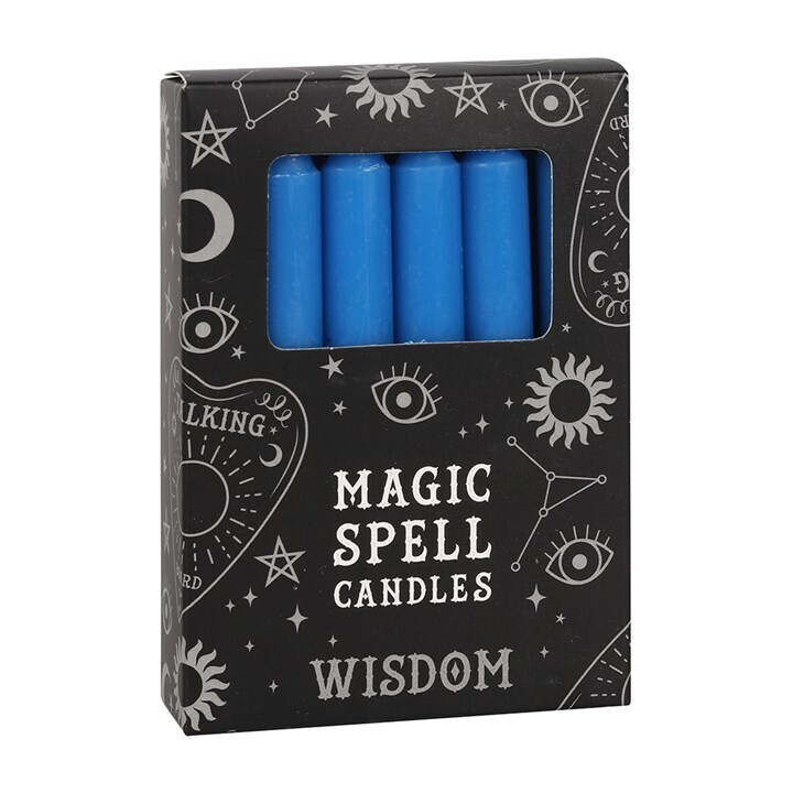 Pack of 12 Blue &#39;Wisdom&#39; Spell Candles