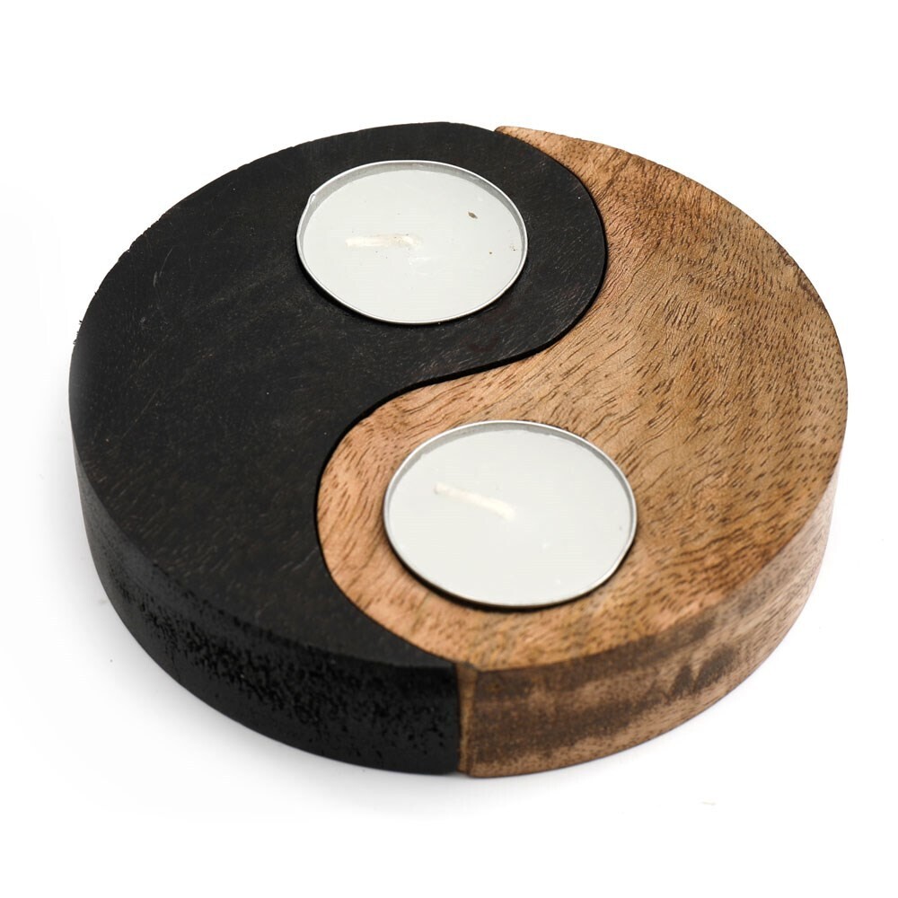 Yin Yang Mango Wood Tealight Holder