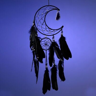Black Sickle Crescent Moon Dreamcatcher with Agate Charm