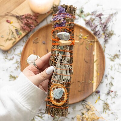 9in Ritual Wand Smudge Stick with Rosemary, Palo Santo &amp; Aventurine