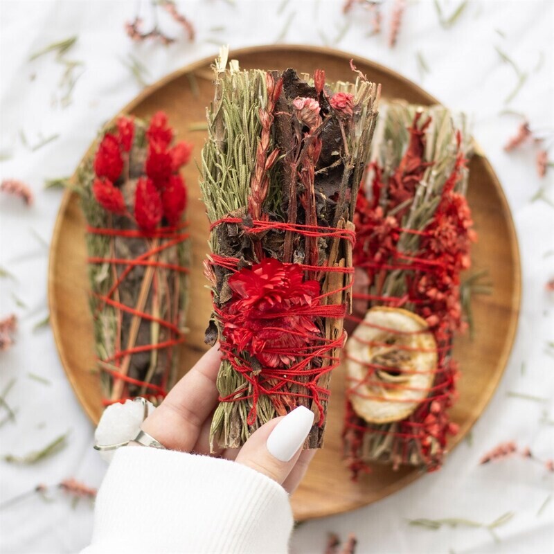6in Ritual Wand Smudge Stick with Rosemary and Red