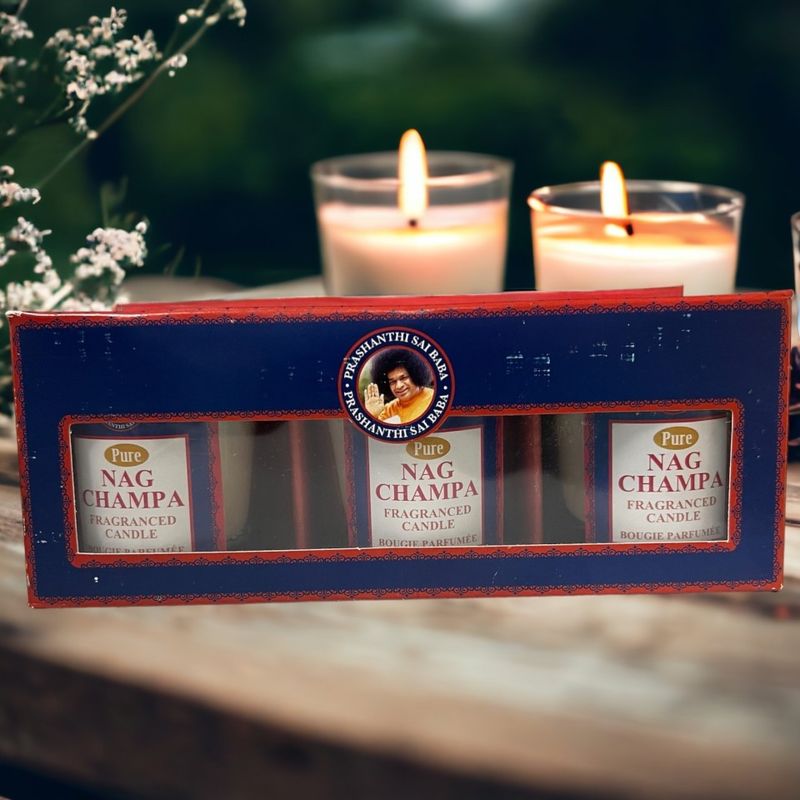 Satya Nag Champa Glass Votive Candles - 3 Pack