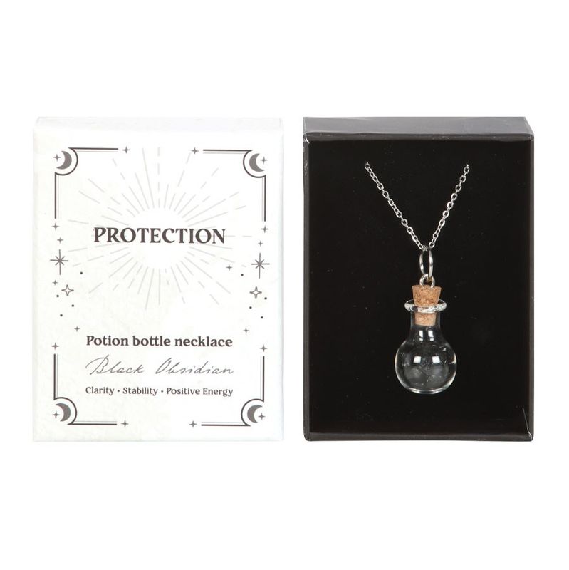 Protection Black Obsidian Crystal Chip Potion Bottle
