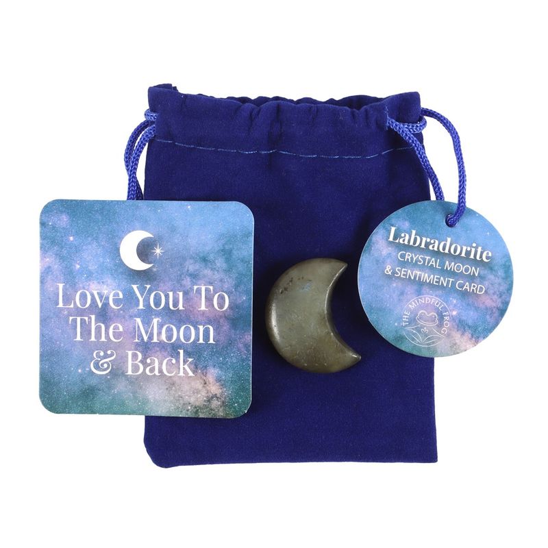 Love You to the Moon Labradorite Crystal Moon in a bag