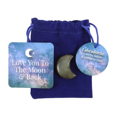 Love You to the Moon Labradorite Crystal Moon in a bag
