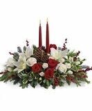 Fresh cut Christmas centerpiece, red, white and gold. Make-N-Take class 12/21/2025