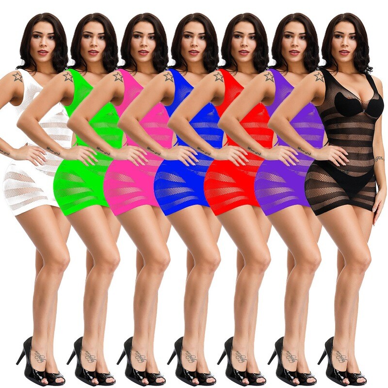 Erotic Striped See Through Short Dress Lingerie