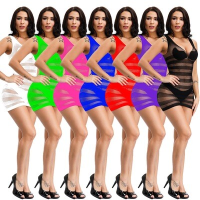 Erotic Striped See Through Short Dress Lingerie