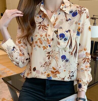 Ladies Long Sleeve Shirt Floral Print