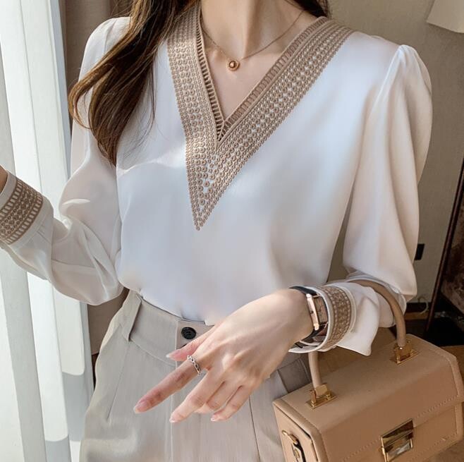 Women Stylish Embroidery V-Neck Blouse
