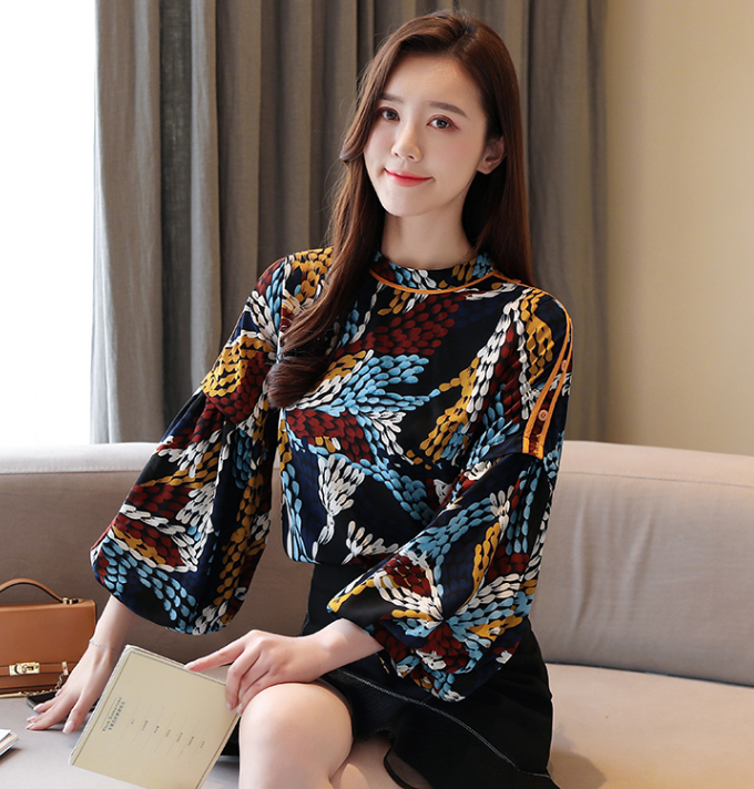 Woman O-neck Women Blouse Elegant Puff Sleeve