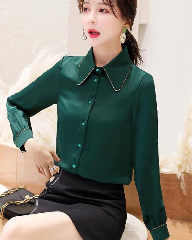 Full Sleeve Women Shirt Attractive Dark Green