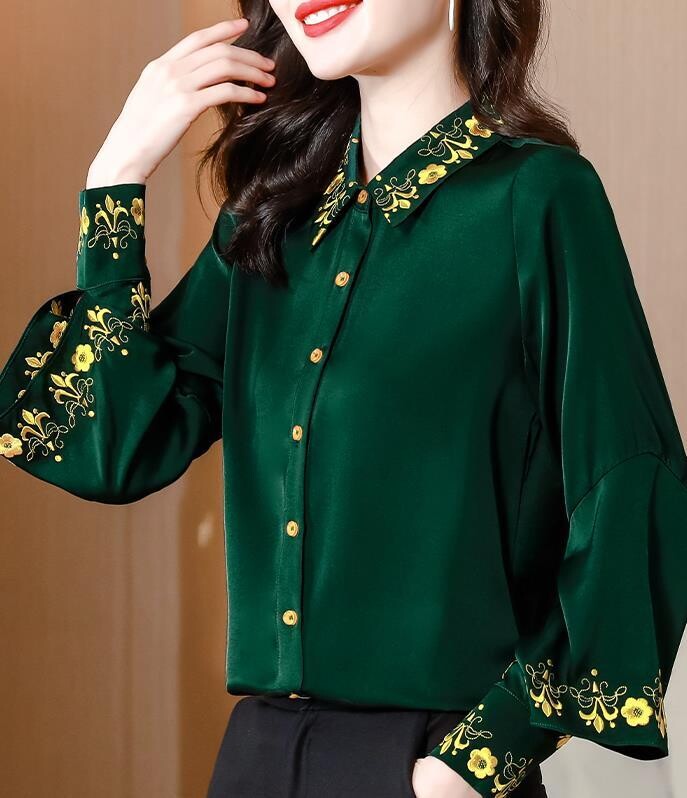 Women Stain Shirt Embroidery Flower