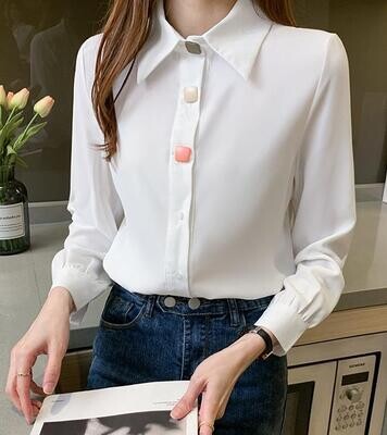 Women White Shirt with Cute Buttons Design Colors