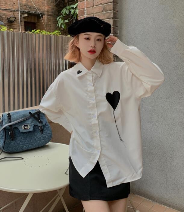 Heart Embroidery Shirt, Size: S - M