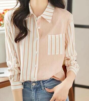 Women Striped Shirt Stylish Orange, Size: S - M