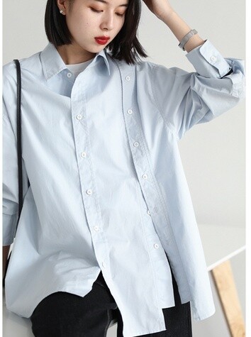 Modern Design Long Women Shirt, Size: S - M, Color: Blue
