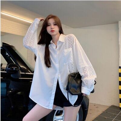 Long White Lace Women Shirt