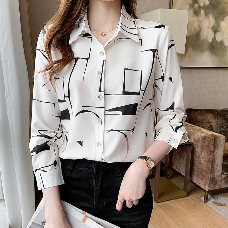 Modern Irregular Print Women Shirt, Size: S