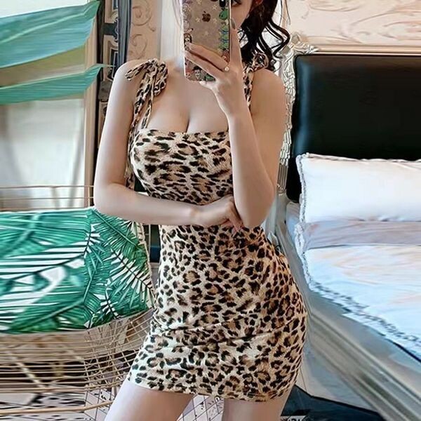 Stylish Short Dress Leopard Print