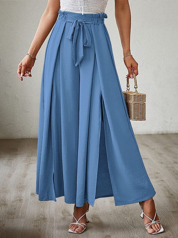 New Bow Tie Belt High Waist Wide Leg Pants