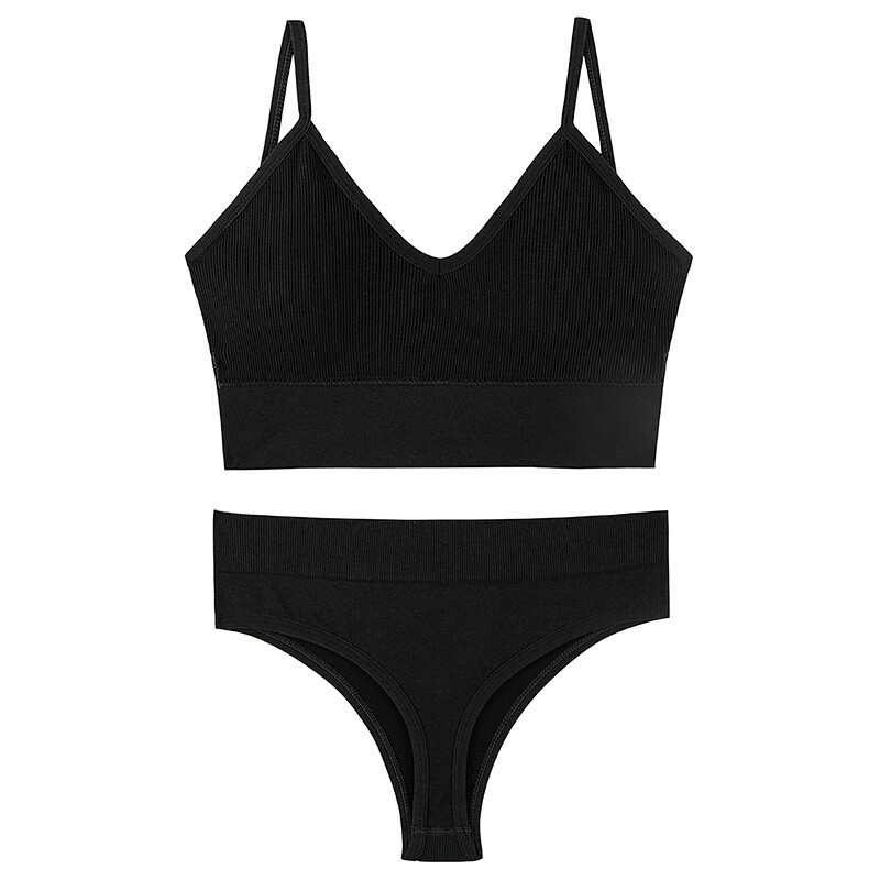 Seamless Women Underwear Set (Wire Free), Size: M, Color: Black
