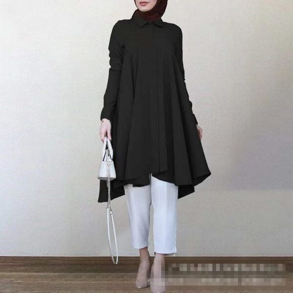 Midi Shirt Dress Long Sleeve, Size: S, Color: Black