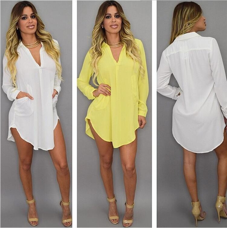 Stylish Loose Long Chiffon Shirt Long Sleeve
