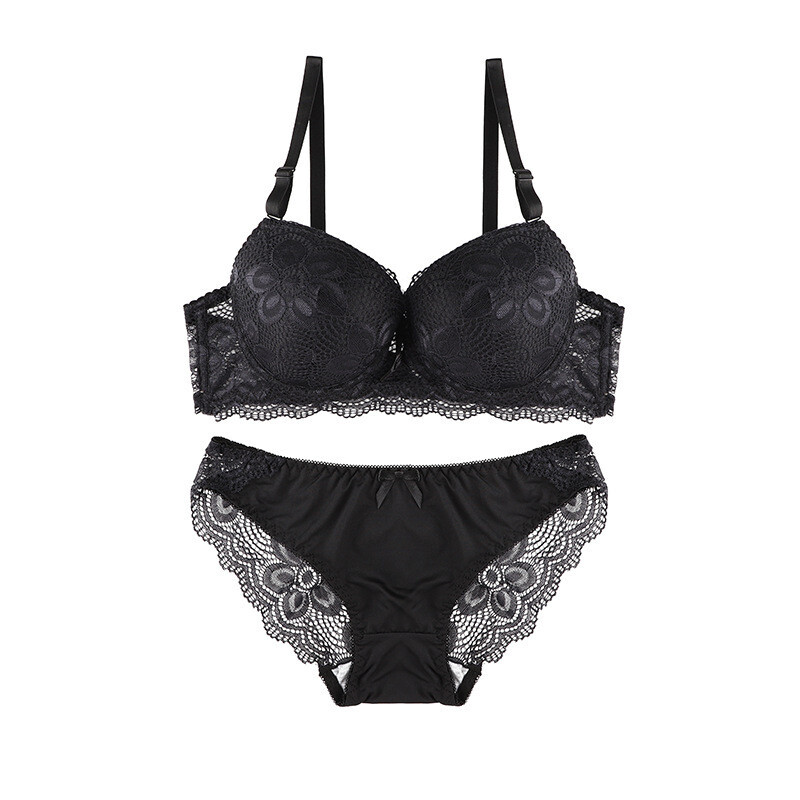 Trendy and Comfortable Bra Panty Set, Size: M, Color: Black
