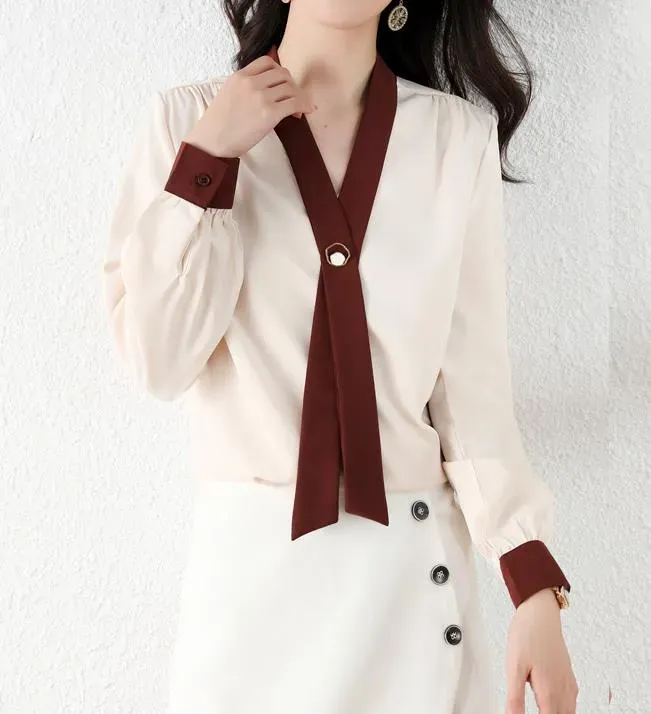Elegant V Neck Women Blouse Amazing Colors